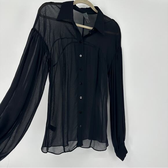 $11SALE!!! ck Calvin Klein Silk Black Sheer Blouse Size 8 - Picture 3 of 9